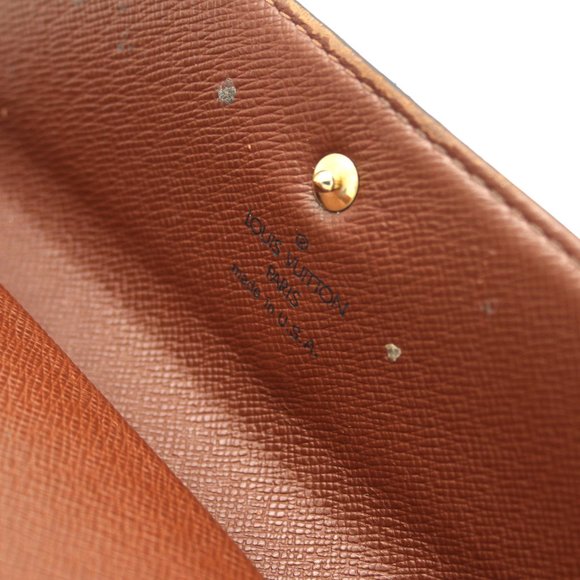 Louis Vuitton Sarah Wallet Brown Tan Leather Monogram Snap Closure Portefeiulle - Picture 8 of 8